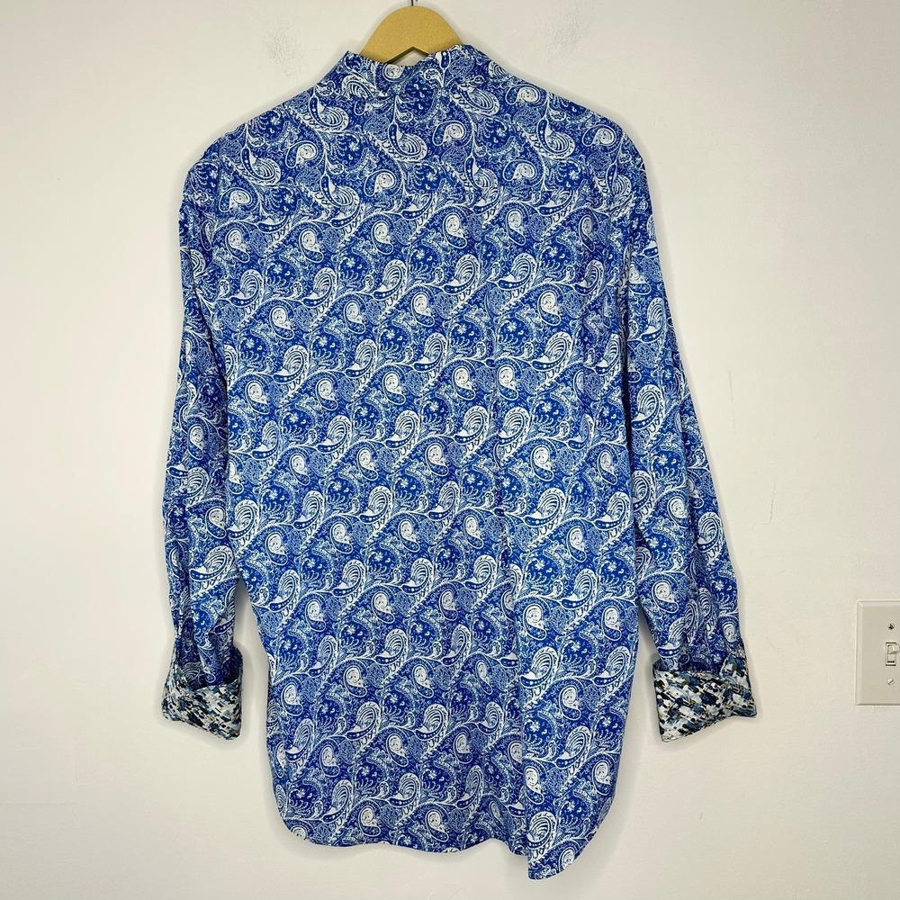 Robert Graham Mens Blue White Paisley Button Down Shirt Classic Fit XL Cotton - Picture 9 of 12